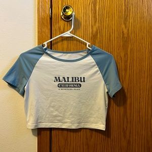 M Cropped blue and white Malibu top